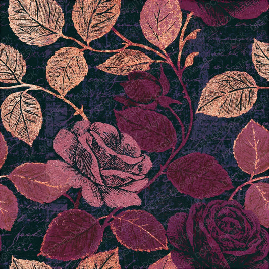 Single Scratchboard Roses Aubergine Seamless digital paper shown full size