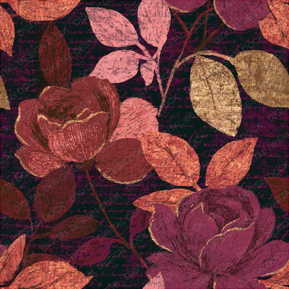 Scratchboard Roses Aubergine Seamless Digital Paper Pack (DDD015314)