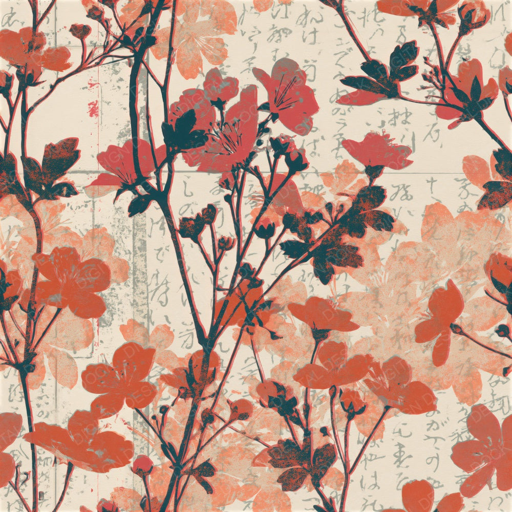 Screenprint Wildflowers Cherry Orange Seamless Digital Paper Pack (DDD015316)