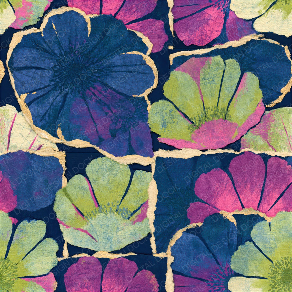 Torn Paper Anemone Neon Magenta Seamless Digital Paper Pack (DDD015317)