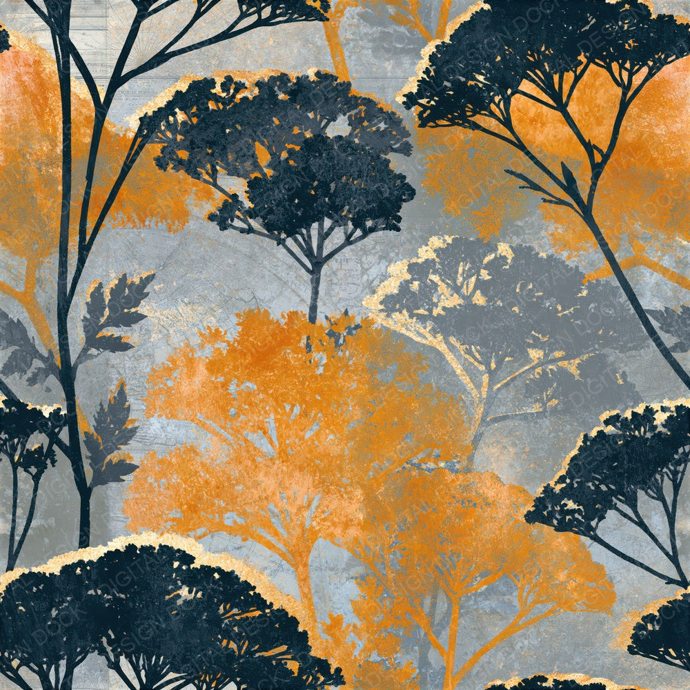 Woodblock Yarrow Gunmetal Rust Seamless Digital Paper Pack (DDD015323)