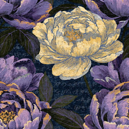 Single Scratchboard Peonies Lavender Seamless digital paper shown full size