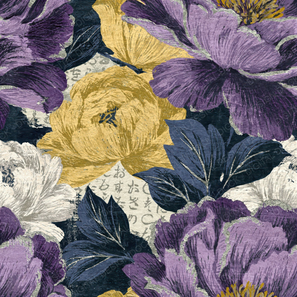 Scratchboard Peonies Lavender Seamless Digital Paper Pack (DDD015337)