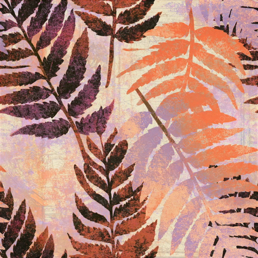 Screenprint Fern Tangerine Lavender Seamless Digital Paper Pack (DDD015338)
