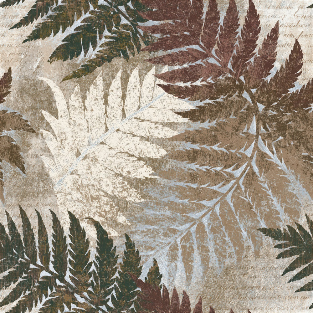 Woodcut Fern Mushroom Ivory Seamless Digital Paper Pack (DDD015343)