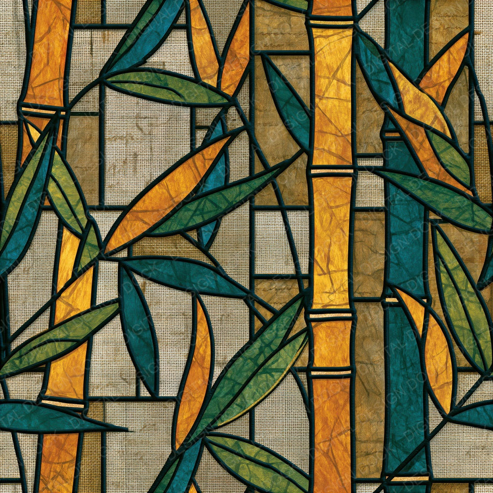 Stained Glass Bamboo Forest Seamless Digital Paper Pack (DDD015360)