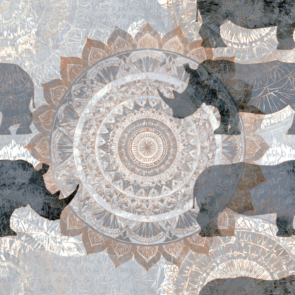 Mandala Rhino Dove Grey Rose Gold Digital Paper Pack (DDD015372)