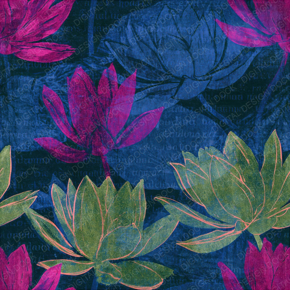 Risograph Lotus Neon Magenta Seamless Digital Paper Pack (DDD015378)
