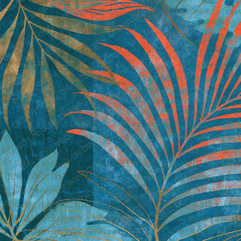 Woodblock Lagoon Coral Abstract Digital Paper Pack (DDD015383)