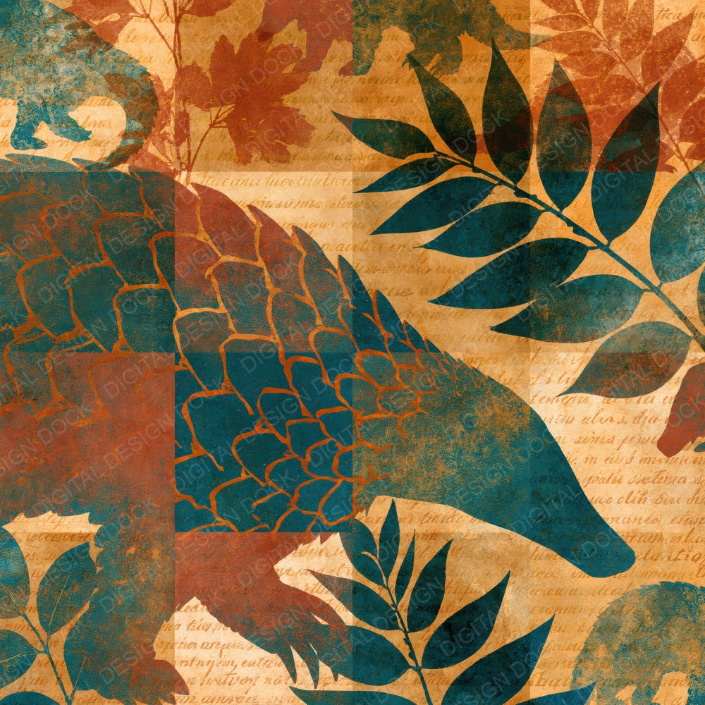 Blueprint Pangolin Rust Turquoise Digital Paper Pack (DDD015388)
