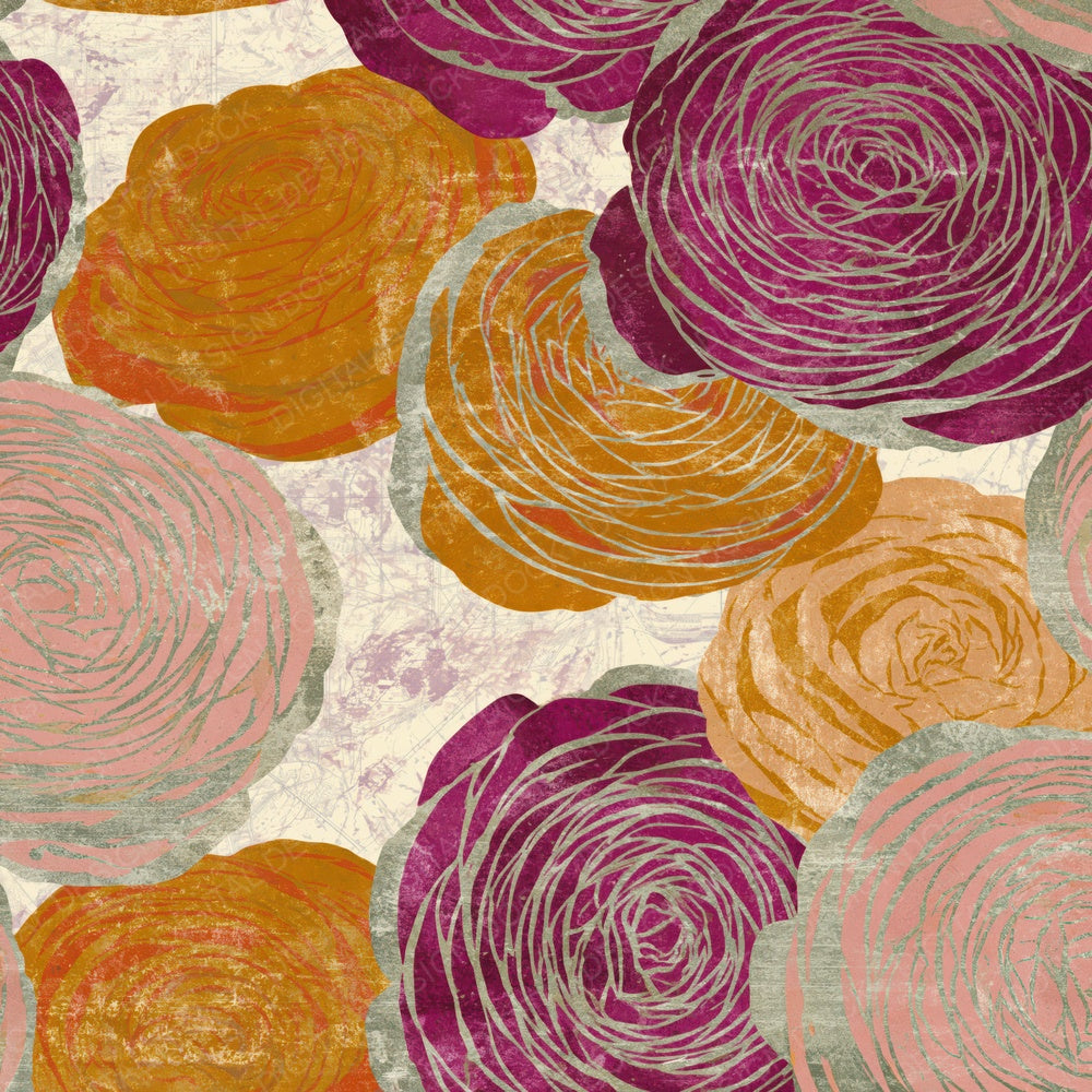 Woodblock Ranunculus Amber Magenta Digital Paper Pack (DDD015421)
