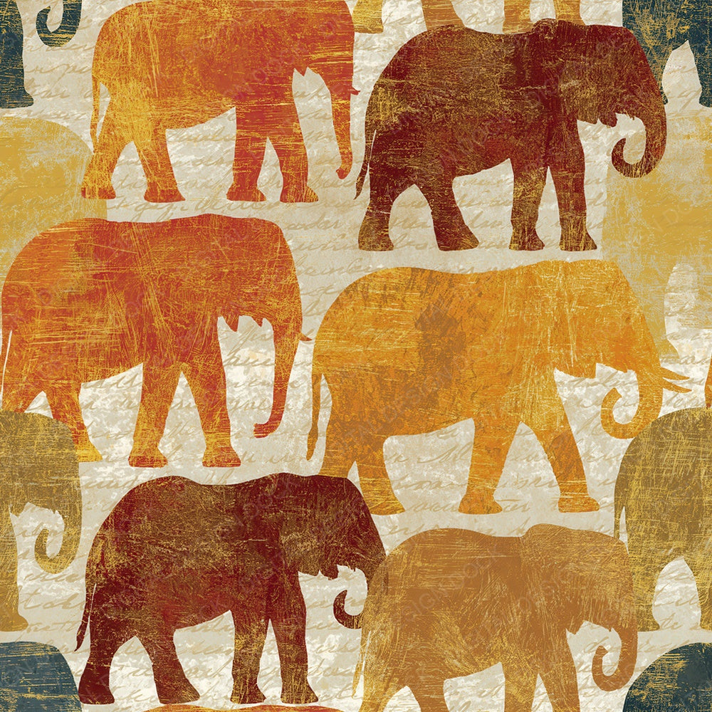Woodcut Elephants Amber Butter Bone Digital Paper Pack (DDD015423)