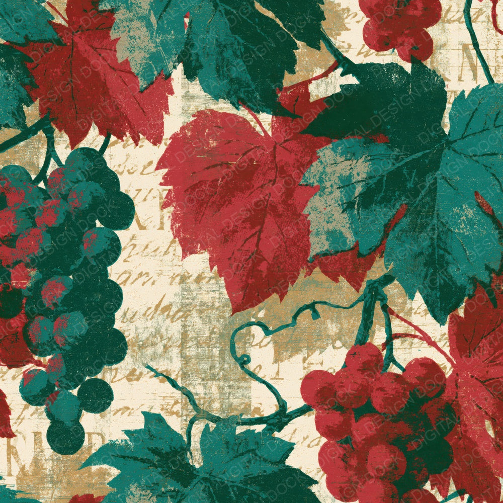 Risograph Grapes Vines Emerald Ruby Digital Paper Pack (DDD015434)