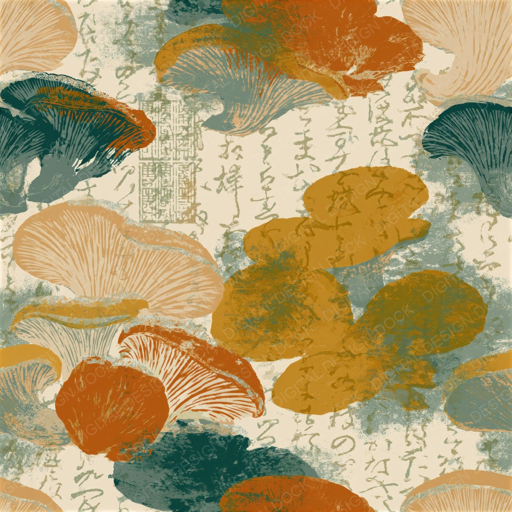 Screenprint Oyster Mushrooms Amber Sage Seamless Digital Paper Pack (DDD015440)