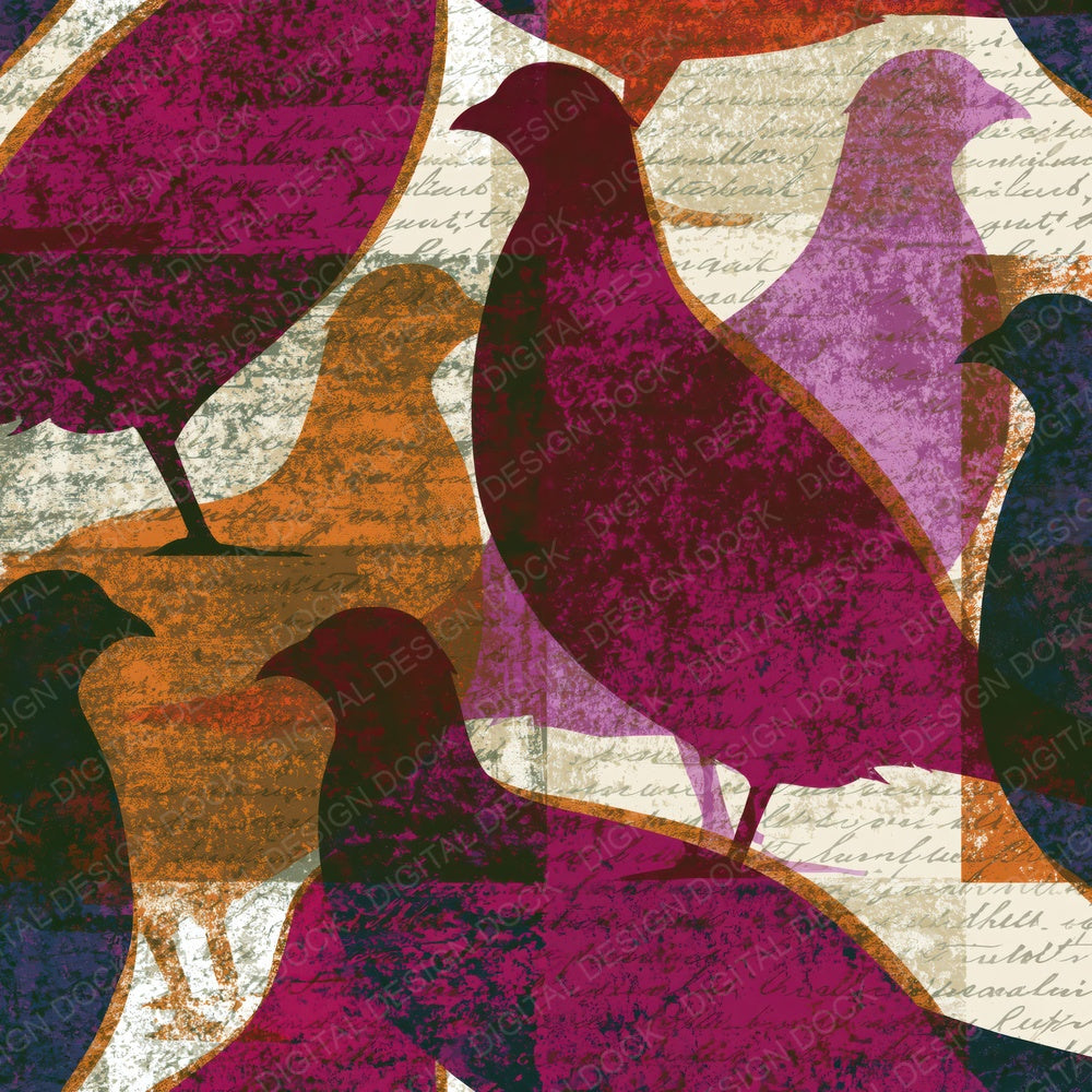 Screenprint Pheasant Magenta Burgundy Digital Paper Pack (DDD015441)