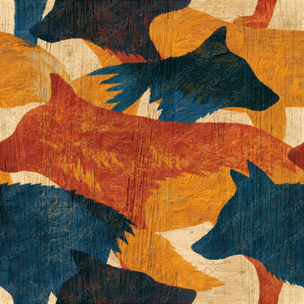 Woodcut Wolves Sienna Indigo Seamless Digital Paper Pack (DDD015444)