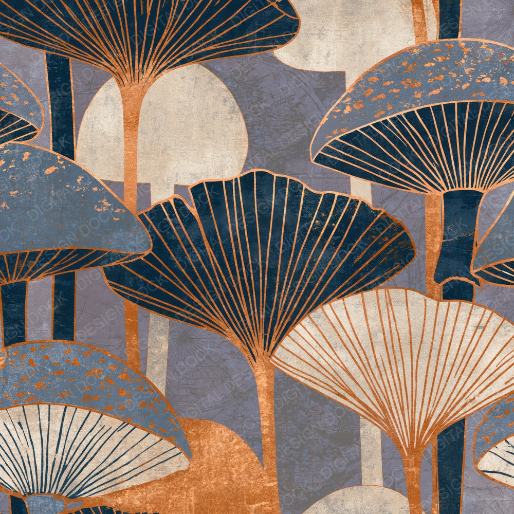 Indian Block Print Mushrooms Stone Bone Digital Paper Pack (DDD015449)