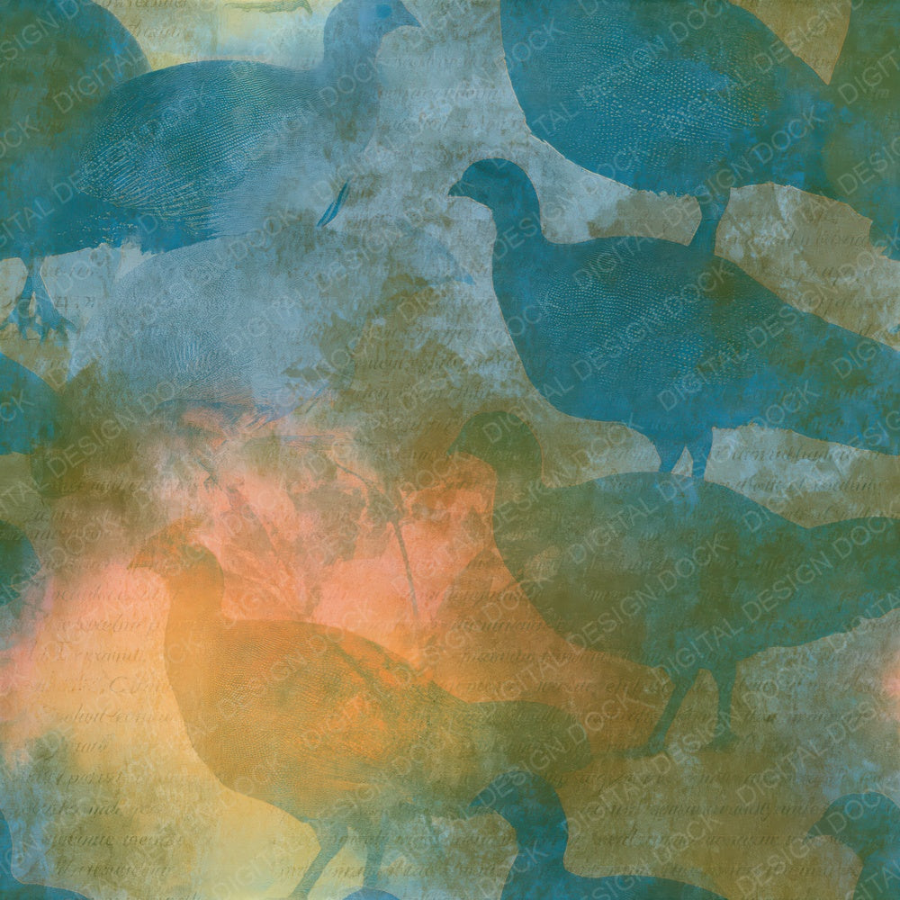 Infrared Guineafowl Olive Peach Seamless Digital Paper Pack (DDD015452)