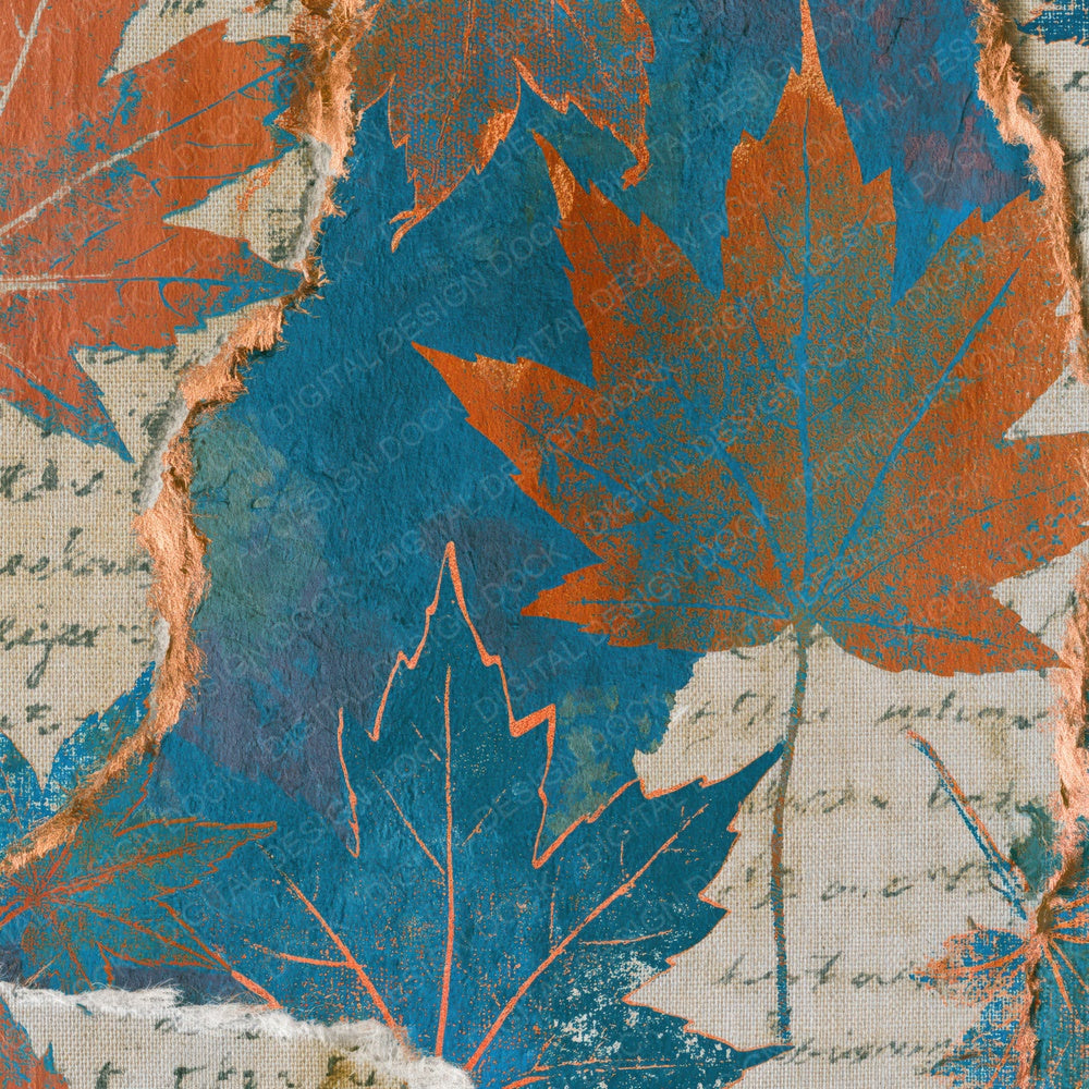 Torn Paper Maple Leaves Terracotta Azure Digital Paper Pack (DDD015458)