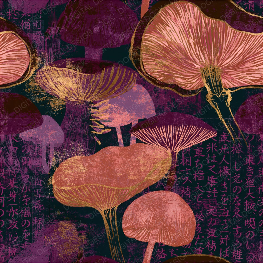 Screenprint Forest Fungi Rose Aubergine Seamless Digital Paper Pack (DDD015476)