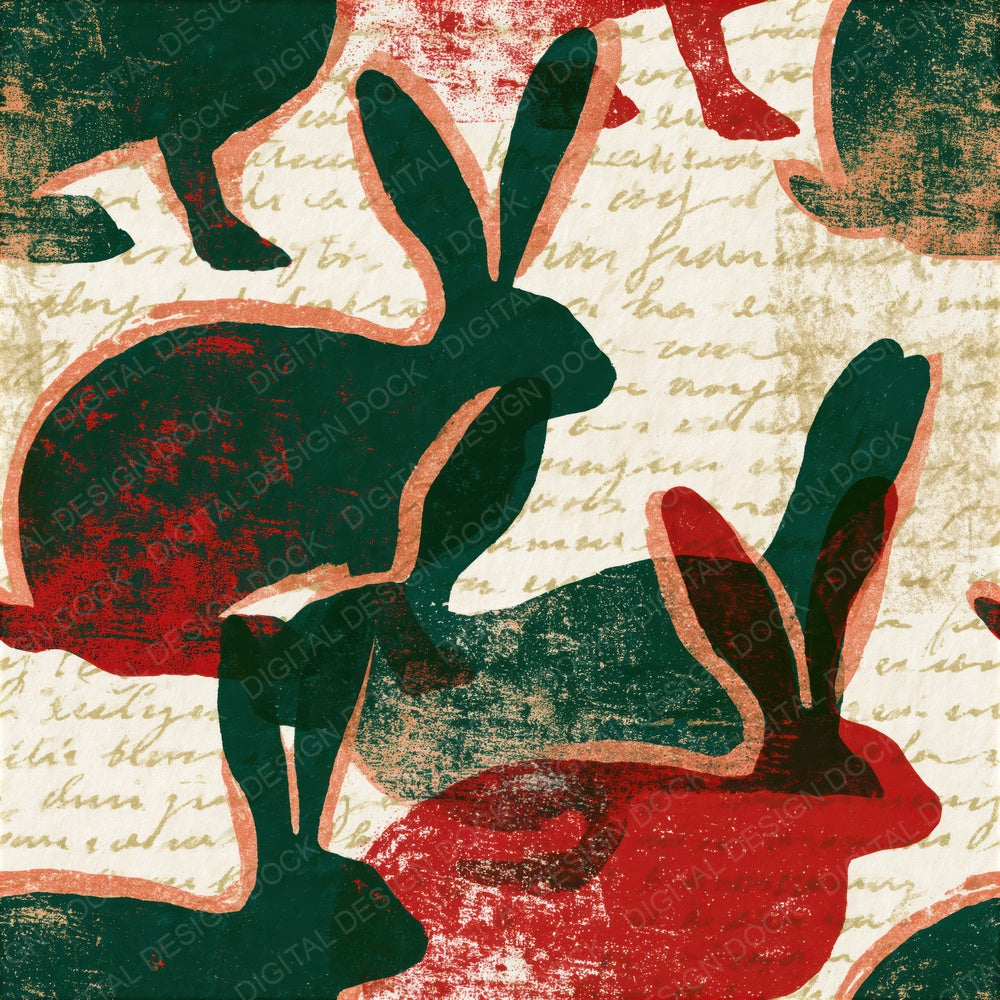 Risograph Hares Emerald Ruby Seamless Digital Paper Pack (DDD015493)