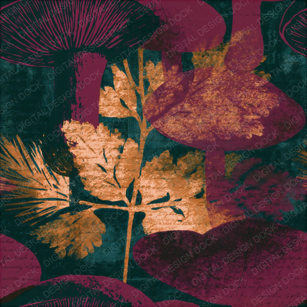 Screenprint Shiitake Burgundy Pine Seamless Digital Paper Pack (DDD015497)