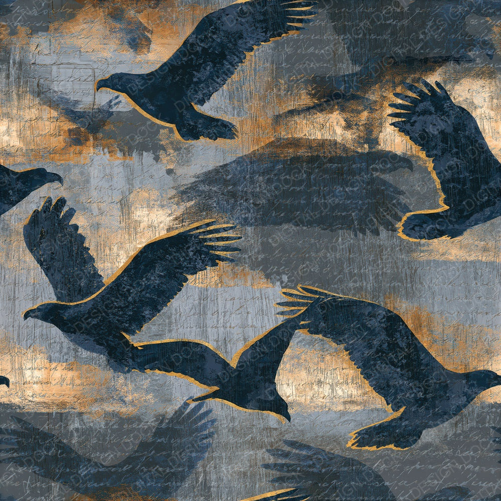 Woodcut Eagles Slate Pewter Seamless Digital Paper Pack (DDD015503)
