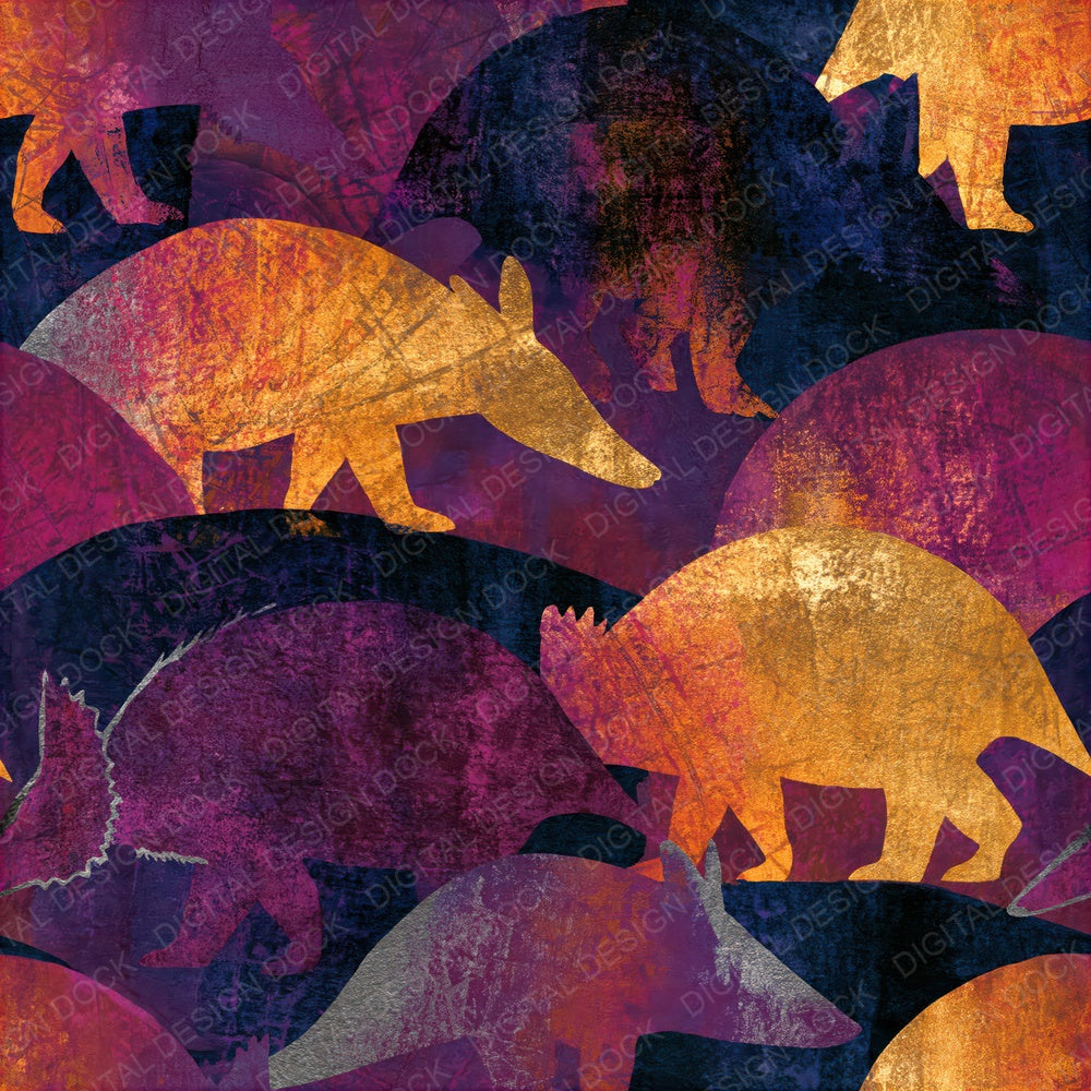 Indian Block Print Aardvark Aubergine Seamless Digital Paper Pack (DDD015511)