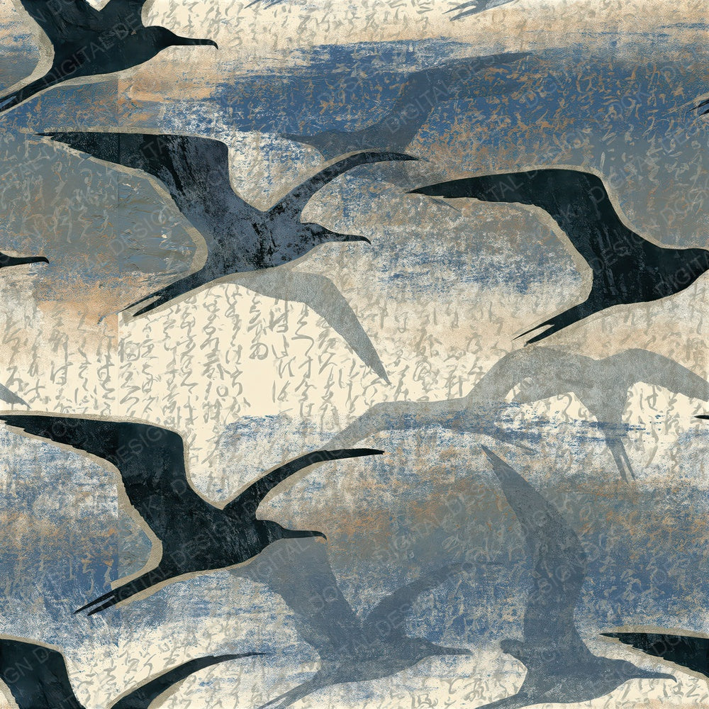 Monoprint Frigatebirds Slate Bone Seamless Digital Paper Pack (DDD015533)