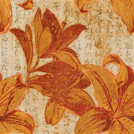 Single Monoprint Lilies Turmeric Copper Seamless digital paper shown full size