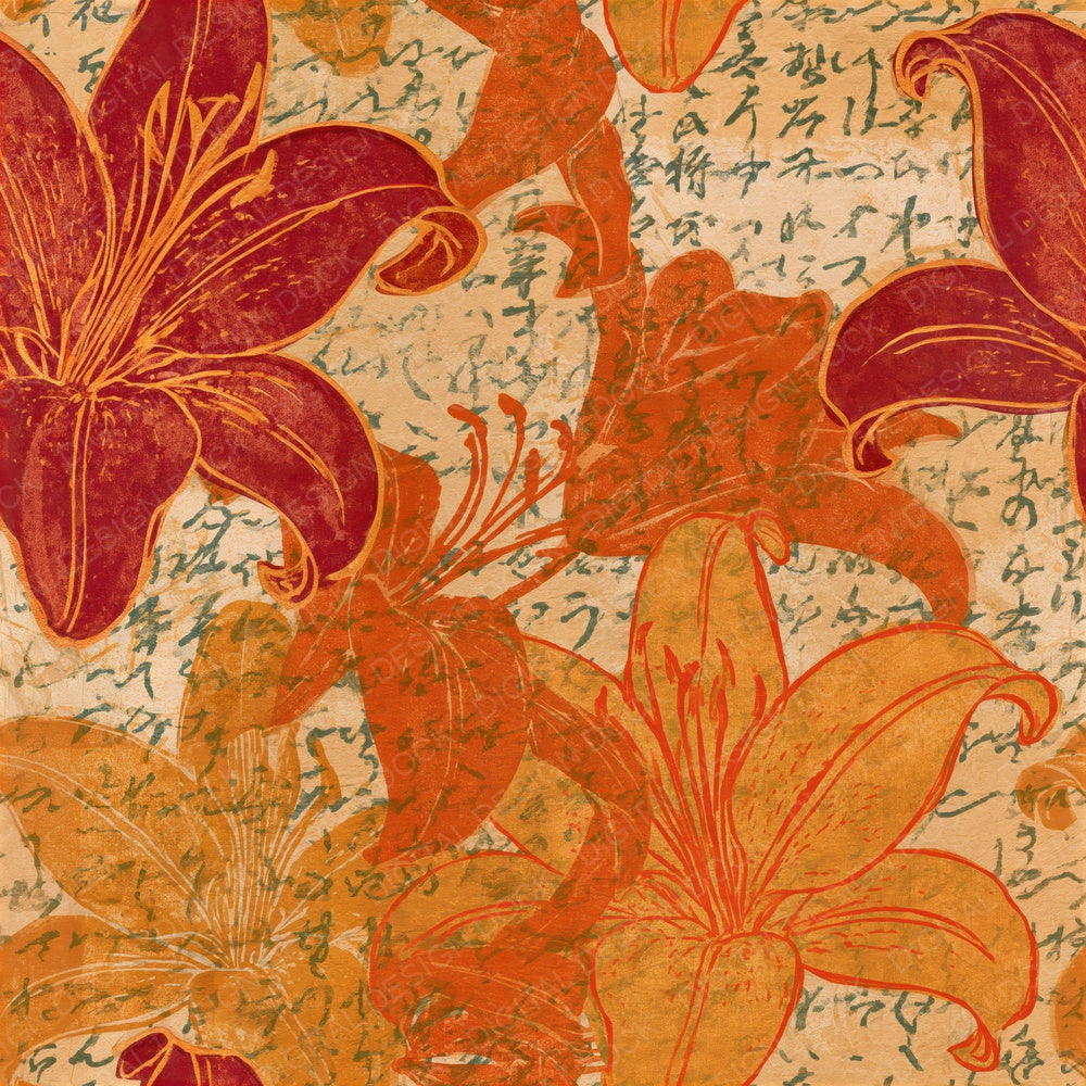 Monoprint Lilies Turmeric Copper Seamless Digital Paper Pack (DDD015534)