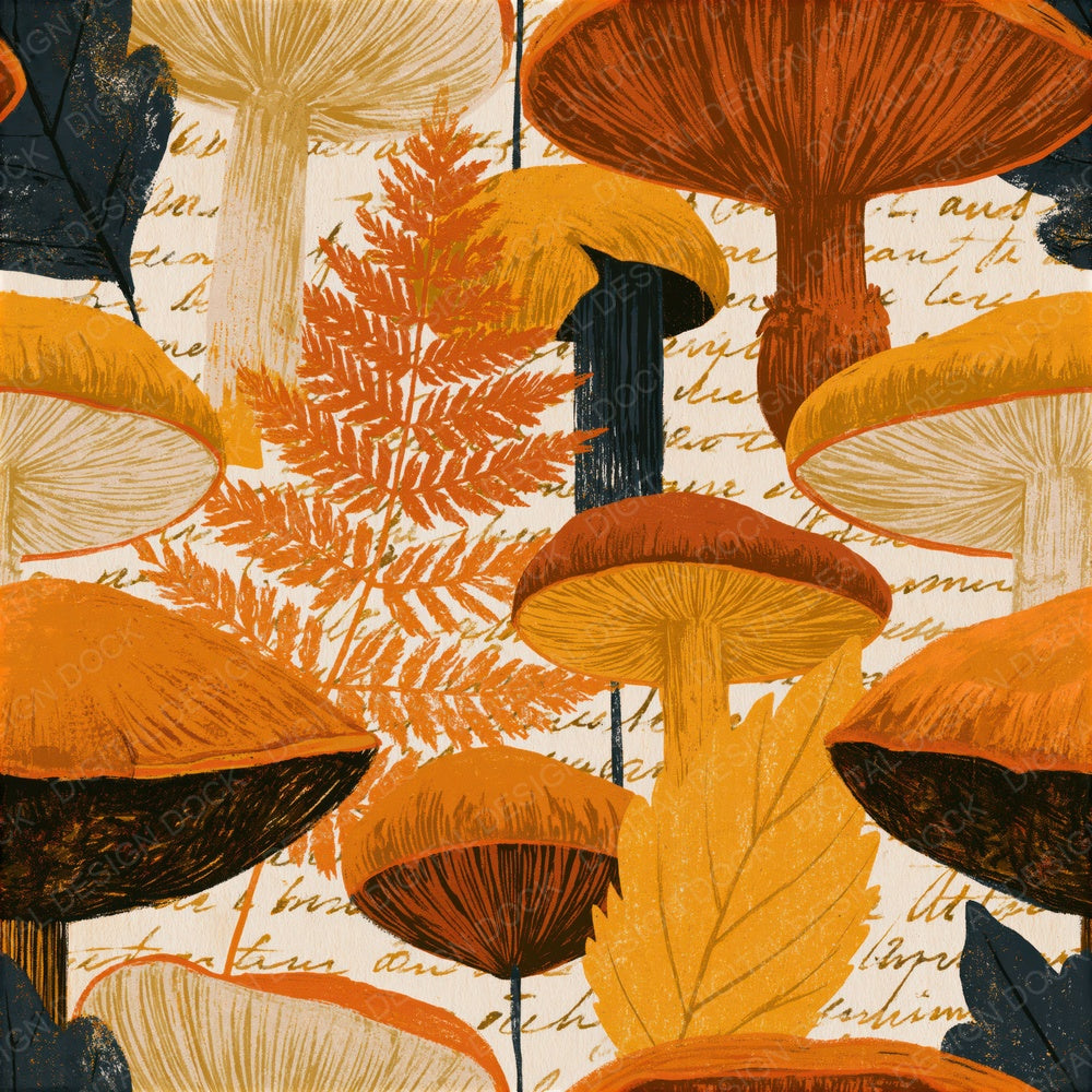 Risograph Forest Fungi Amber Seamless Digital Paper Pack (DDD015538)