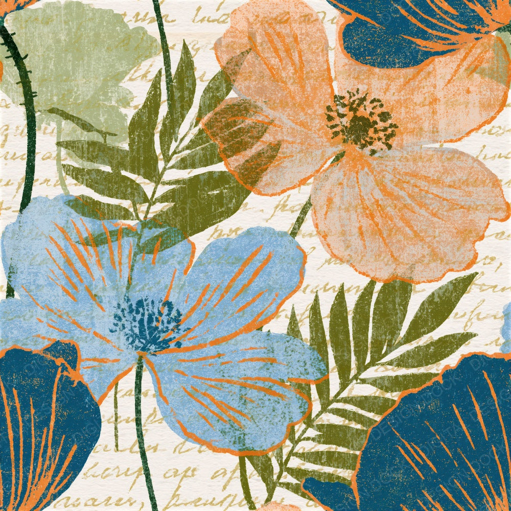 Screenprint Poppies Peach Pistachio Seamless Digital Paper Pack (DDD015541)