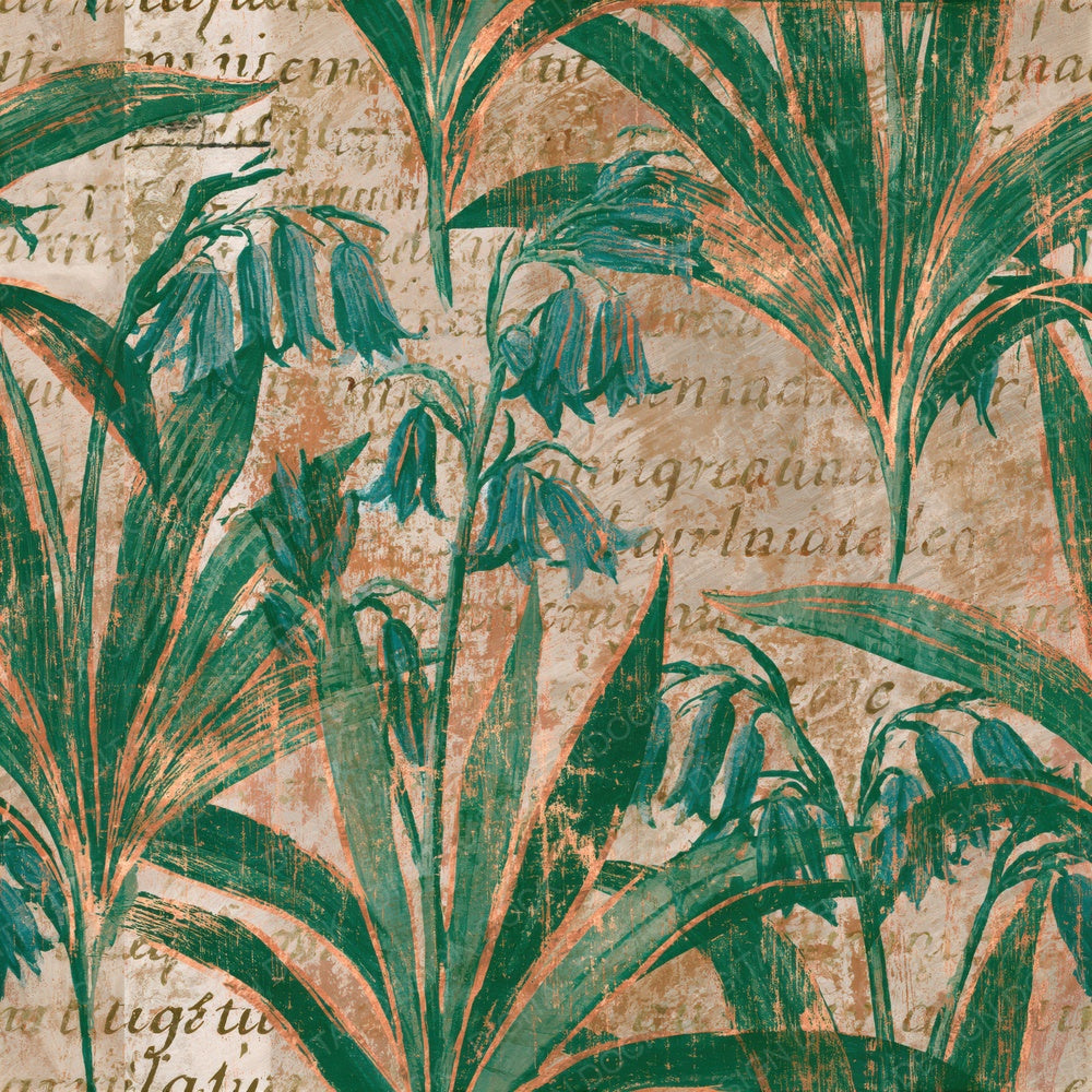 Woodcut Bluebells Emerald Parchment Seamless Digital Paper Pack (DDD015544)