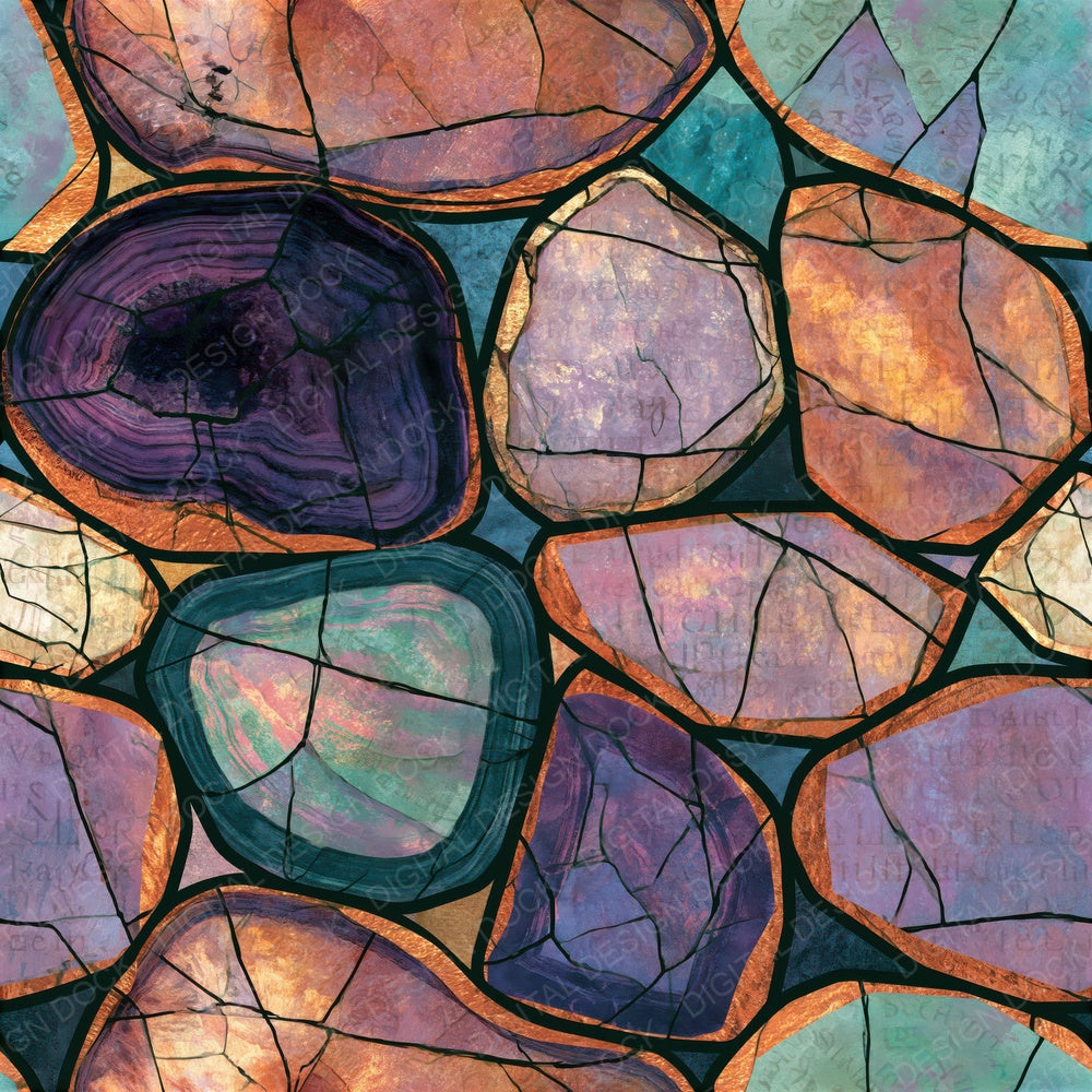 Stained Glass Minerals Lilac Mint Seamless Digital Paper Pack (DDD015561)