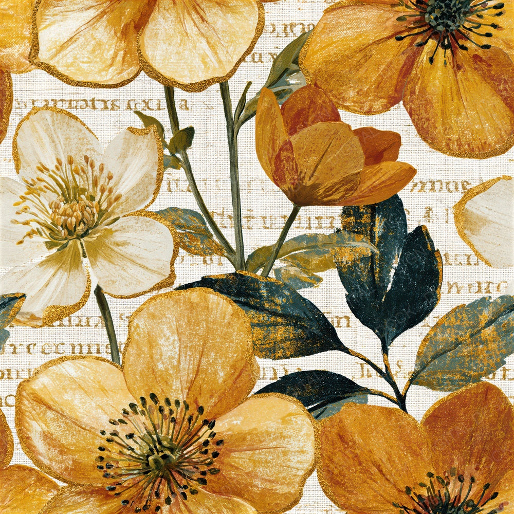 Monoprint Hellebores Wheat Gold Seamless Digital Paper Pack (DDD015569)