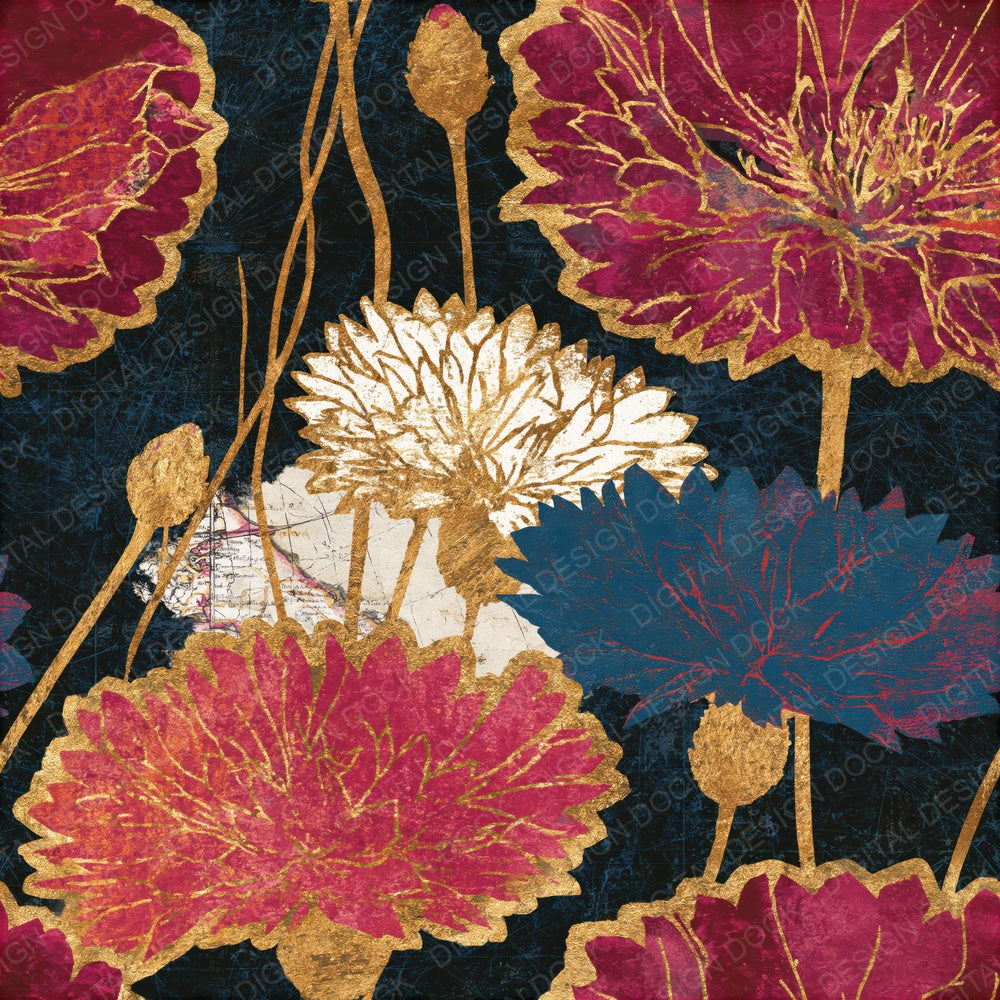 Scratchboard Cornflower Cherry Seamless Digital Paper Pack (DDD015573)