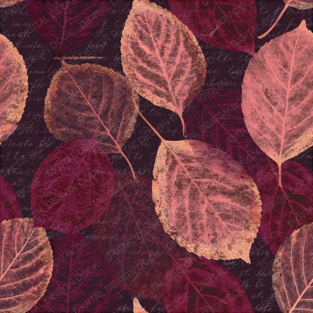 Layered Pressed Leaves Rose Aubergine Seamless Digital Paper Pack (DDD015588)
