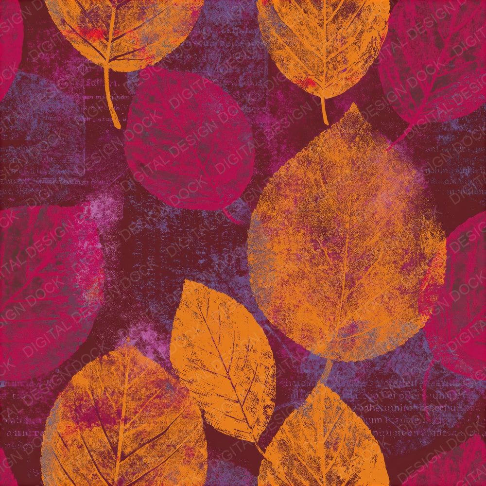 Screenprint Autumn Leaves Tangerine Plum Seamless Digital Paper Pack (DDD015596)
