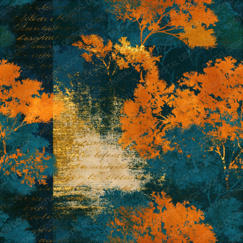 Woodblock Moss Teal Saffron Seamless Digital Paper Pack (DDD015601)