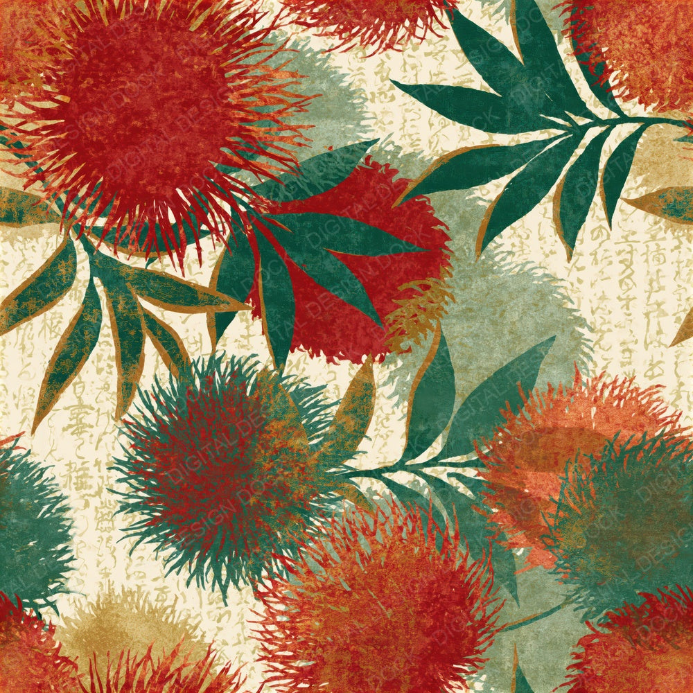 Layered Rambutan Evergreen Red Seamless Digital Paper Pack (DDD015606)