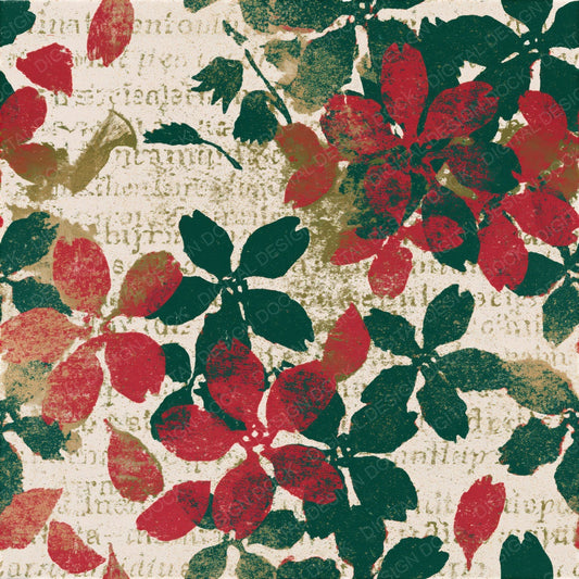 Single Risograph Cherry Blossoms Crimson Green Seamless digital paper shown full size