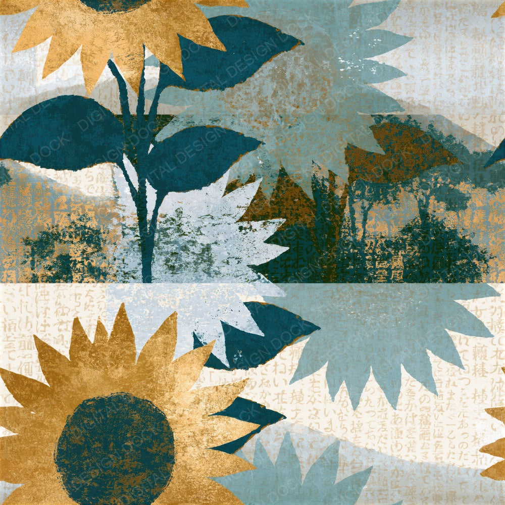 Risograph Sunflowers Sea Glass Seamless Digital Paper Pack (DDD015616)