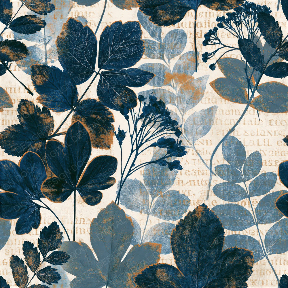 Woodblock Pressed Leaves Denim Seamless Digital Paper Pack (DDD015620)