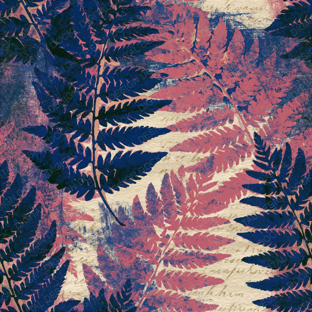 Woodcut Ferns Indigo Rose Seamless Digital Paper Pack (DDD015622)