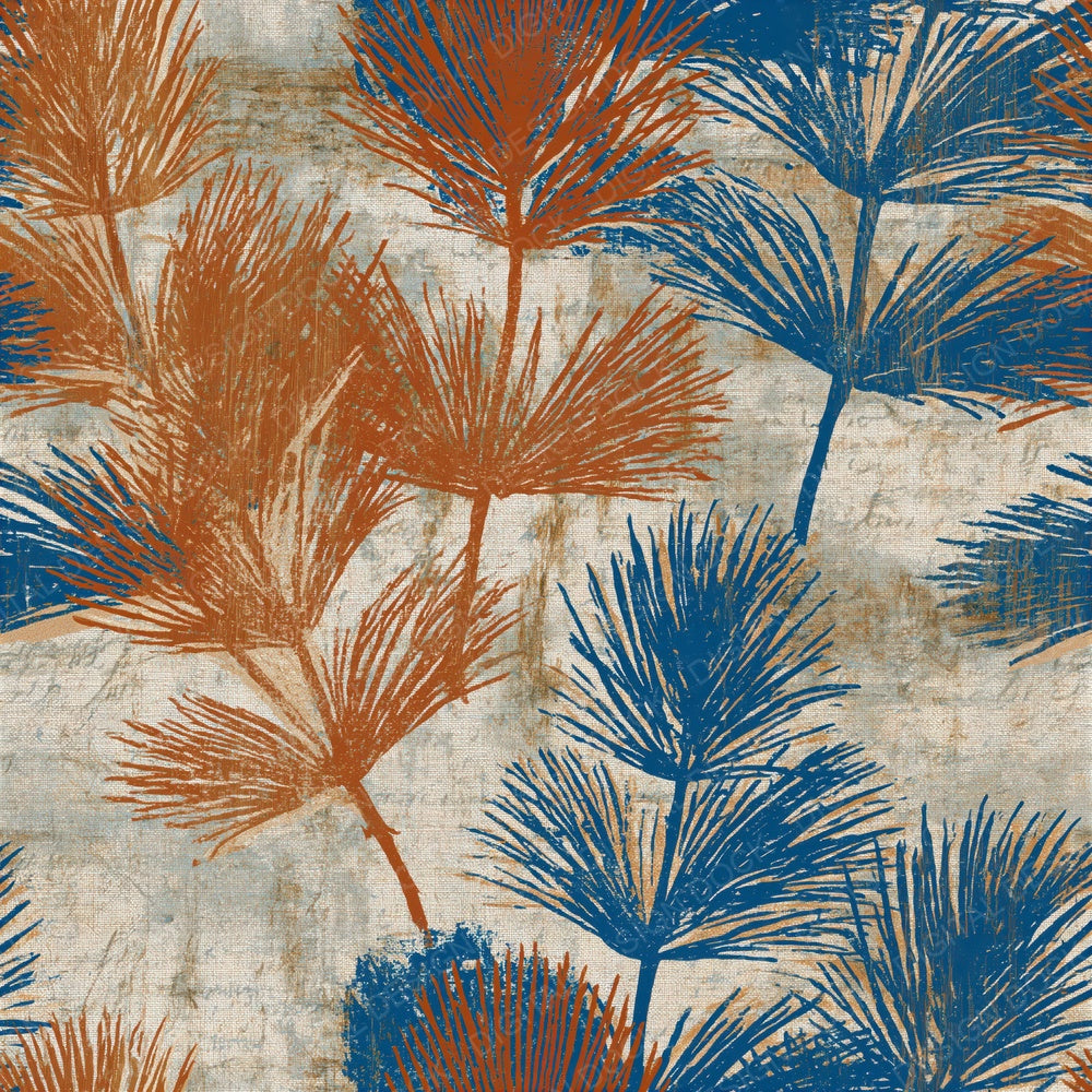 Woodcut Horsetail Terracotta Azure Seamless Digital Paper Pack (DDD015624)