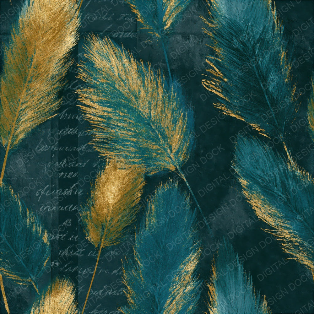Blueprint Pampas Teal Brass Seamless Digital Paper Pack (DDD015626)