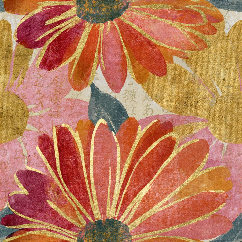 Monoprint Daisies Coral Gold Seamless Digital Paper Pack (DDD015628)