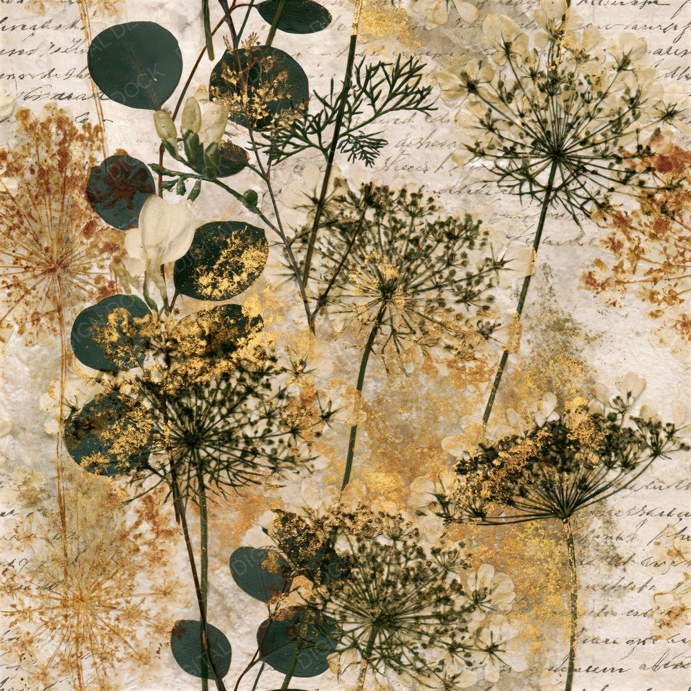 Naturalist Queen Annes Lace Eucalyptus Gold Seamless Digital Paper Pack (DDD015633)