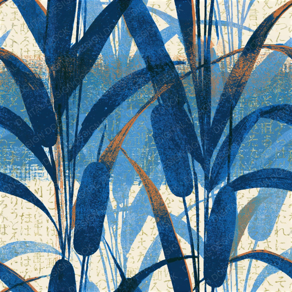 Risograph Bulrushes Sapphire Seamless Digital Paper Pack (DDD015635)